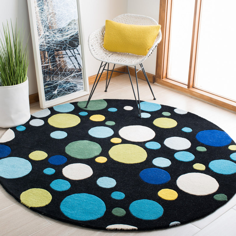 Amier Hand Tufted Wool Polka Dots Rug, Round 8'