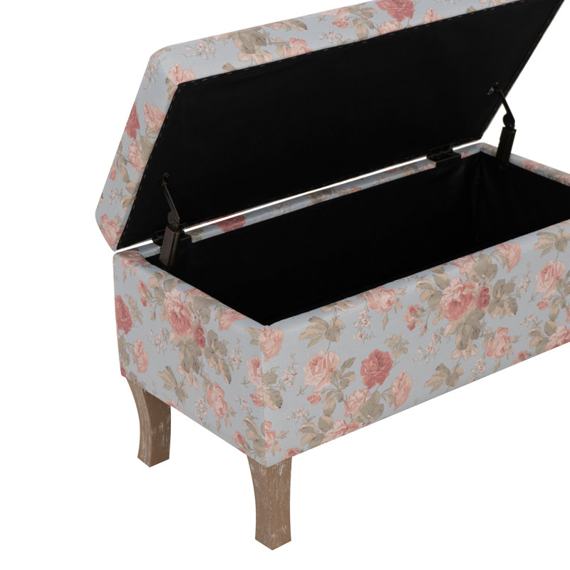 Pierro Upholstered Hinged Lid  Storage Ottoman, Blue Floral