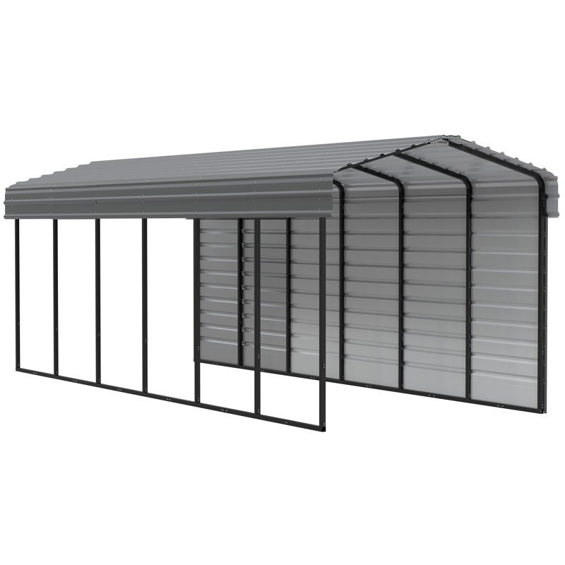 Charcoal Steel Peak Carport Kit with Enclosure, 10' x 29'