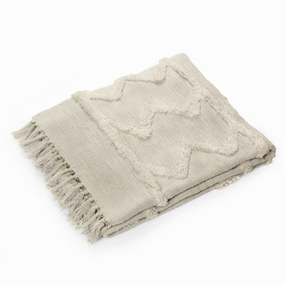 Throw Blanket 100% Cotton with Fringe for Bed or Chair