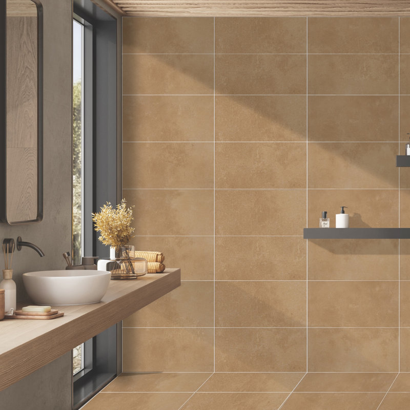 Literary License 12'' W x 24'' L Porcelain Concrete Look Singular Tile, Ochre