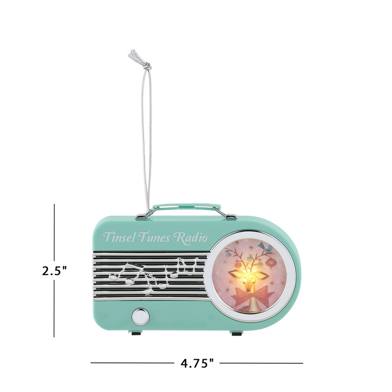 Ornement de radio rétro 4,75 po, Bleu sarcelle