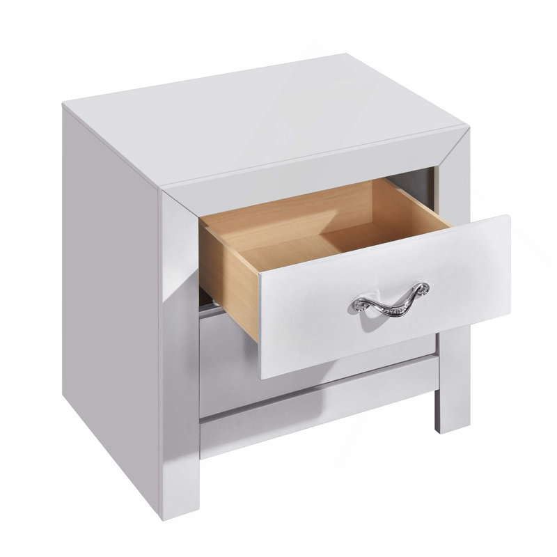 Table de chevet 2 tiroirs Modern avec poignée chromée