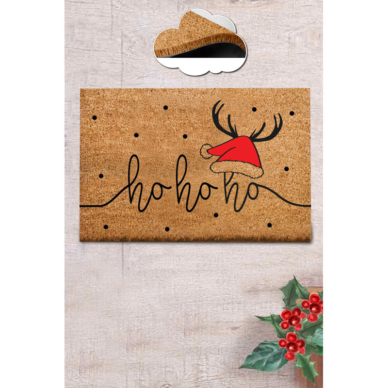 Paillasson Coco, thème Noël, 100% coco, 15,7 po x 23,6 po | Dessous en PVC durable antidérapant | Facile à nettoyer, lavable à la machine à 86 ° F | Tapis de fête parfait pour une décoration festive