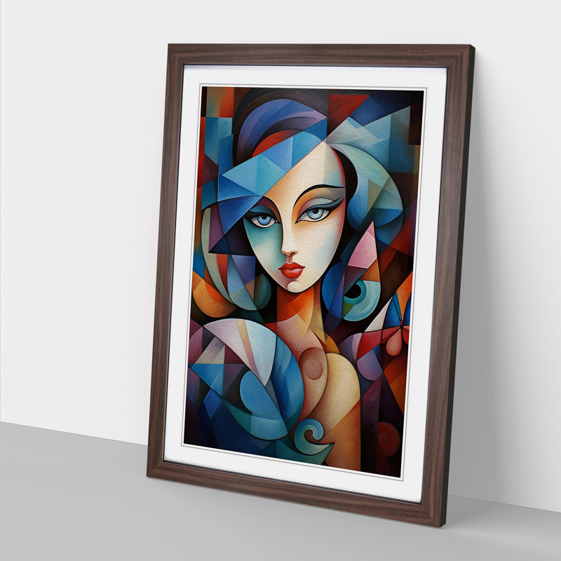Fairy Cubism - Single Picture Frame Print on Wood, Walnut, 46cm H x 34cm W x 2cm D