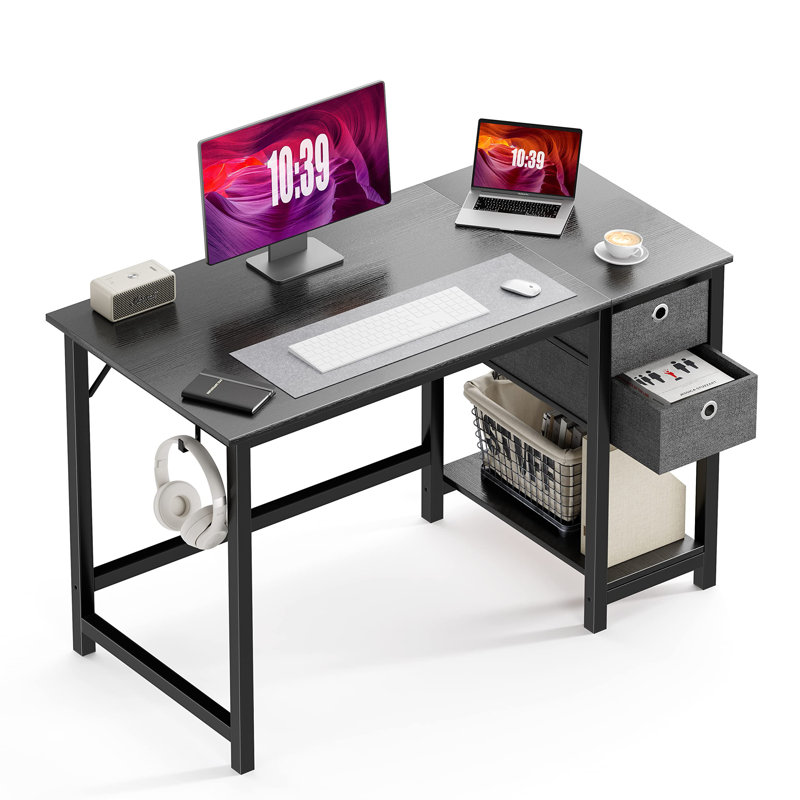 Bureau d'écriture avec 2 tiroirs Norrington, Noir, H 29,3 po x l 47 po x P 23,6 po