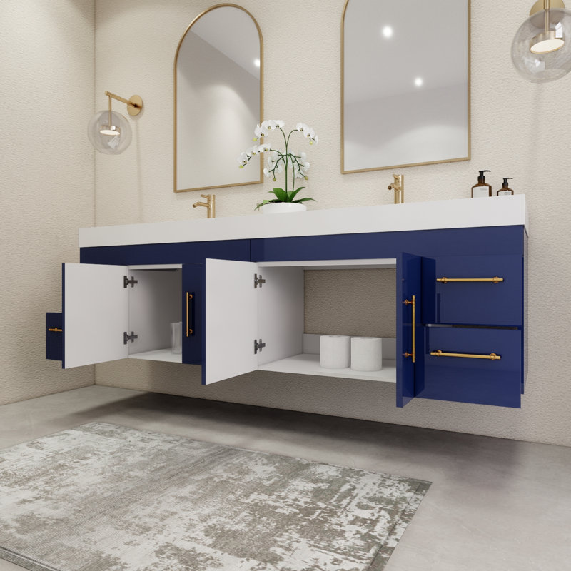 Ensemble de meuble-lavabo double mural 83,4 ", Bleu nuit
