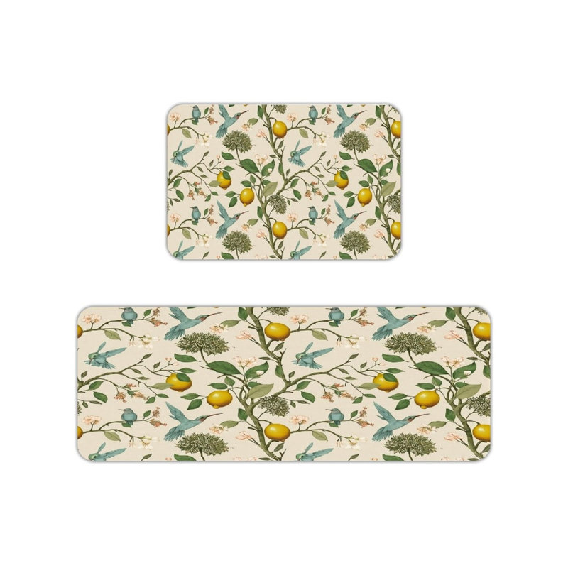 Tapis de cuisine beige colibri citron, ensemble de 2, décor naturel pour cuisine et chambre à coucher