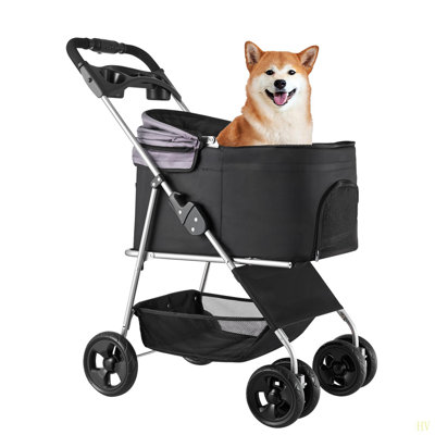 Pet Stroller Foldable 4 Wheels Dog Stroller Detachable Carrier Up To 35Lbs