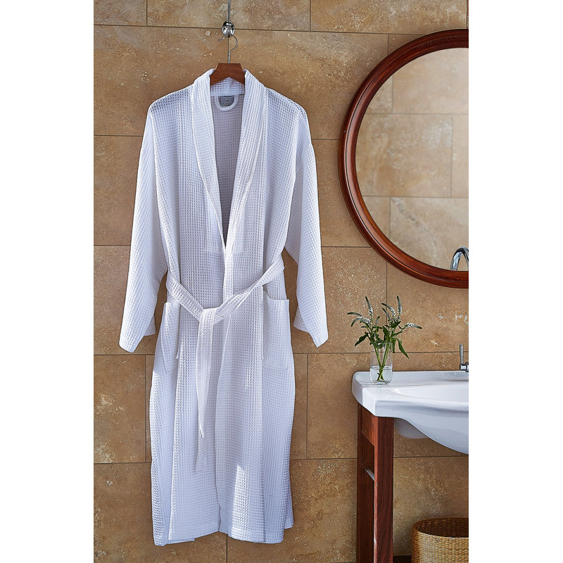Almira Waffle Above Knee Bathrobe with Pockets