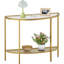 Console en verre à demi-lune en verre à 2 niveaux avec cadre en métal doré, petites tables de vestibule modernes, assemblage facile, cadres en verre transparent doré