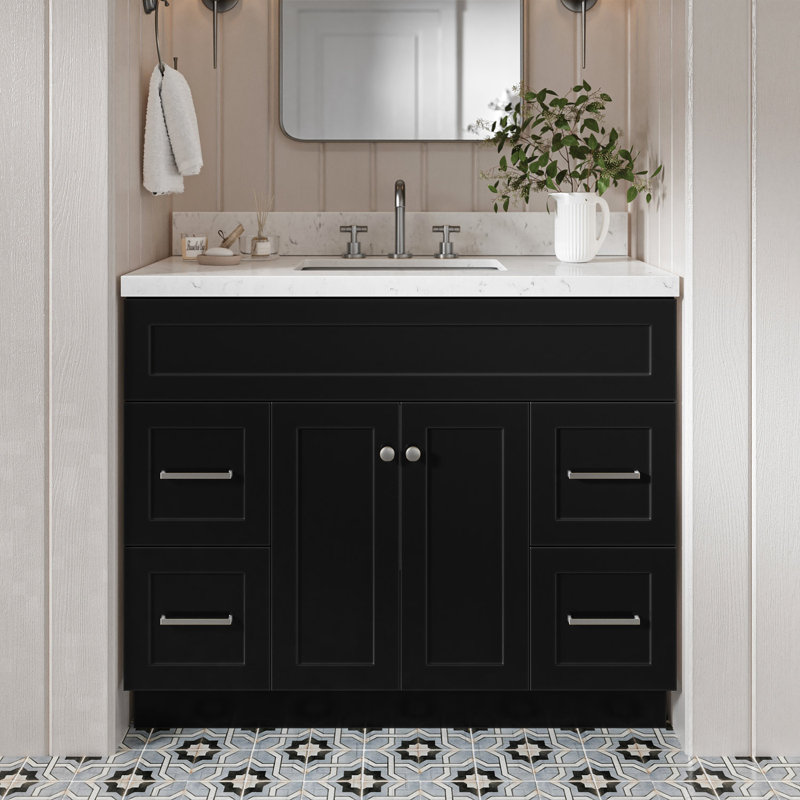 Hamlet 42.25'' Bathroom Vanity with Carrara Quartz Top, Black