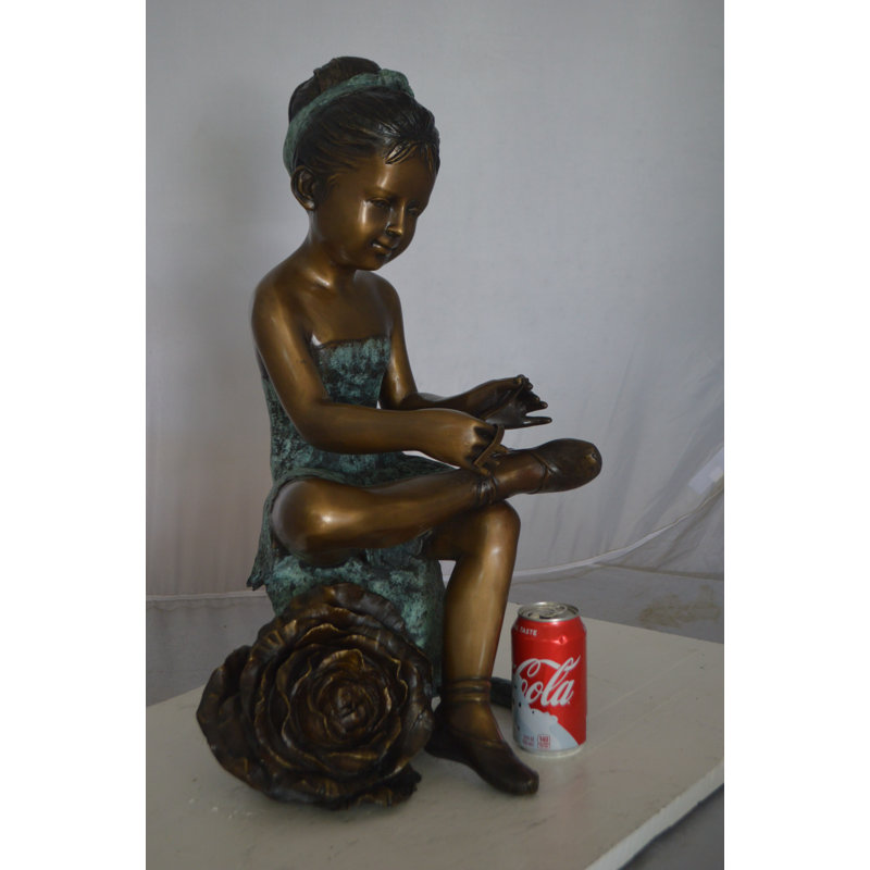 Dancer With Rose Bronze Statue -  Size: 15"L X 17"W X 26"H.