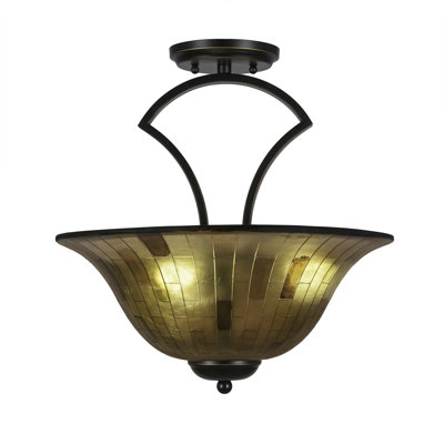 Anjelia Zilo Semi-Flush 3-Bulbs Shown With 16" Penshell Resin Shade