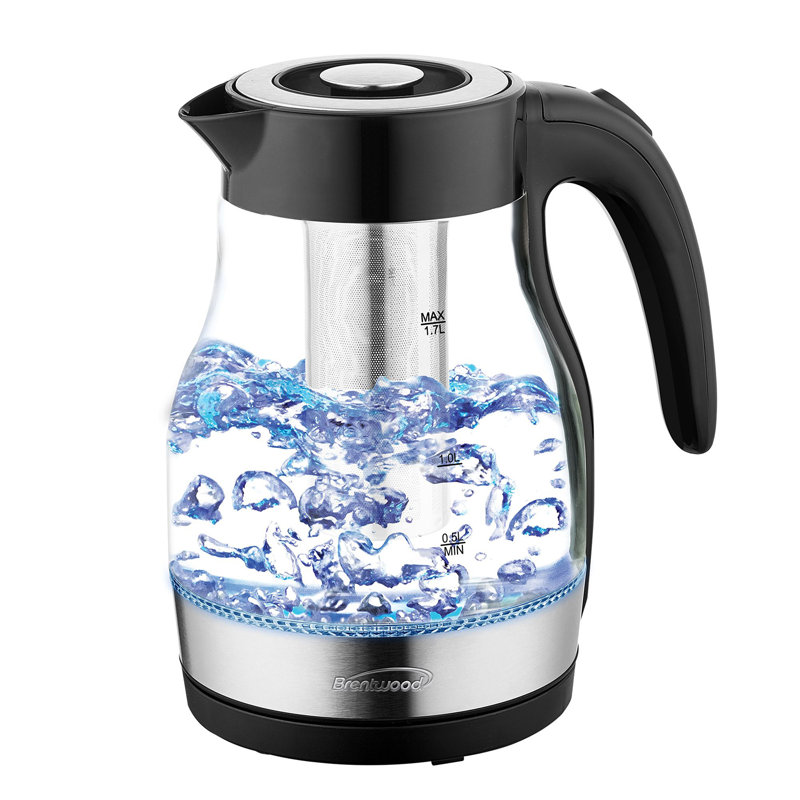 Brentwood 1.79 Quarts Glass Electric Tea Kettle, Black/Clear