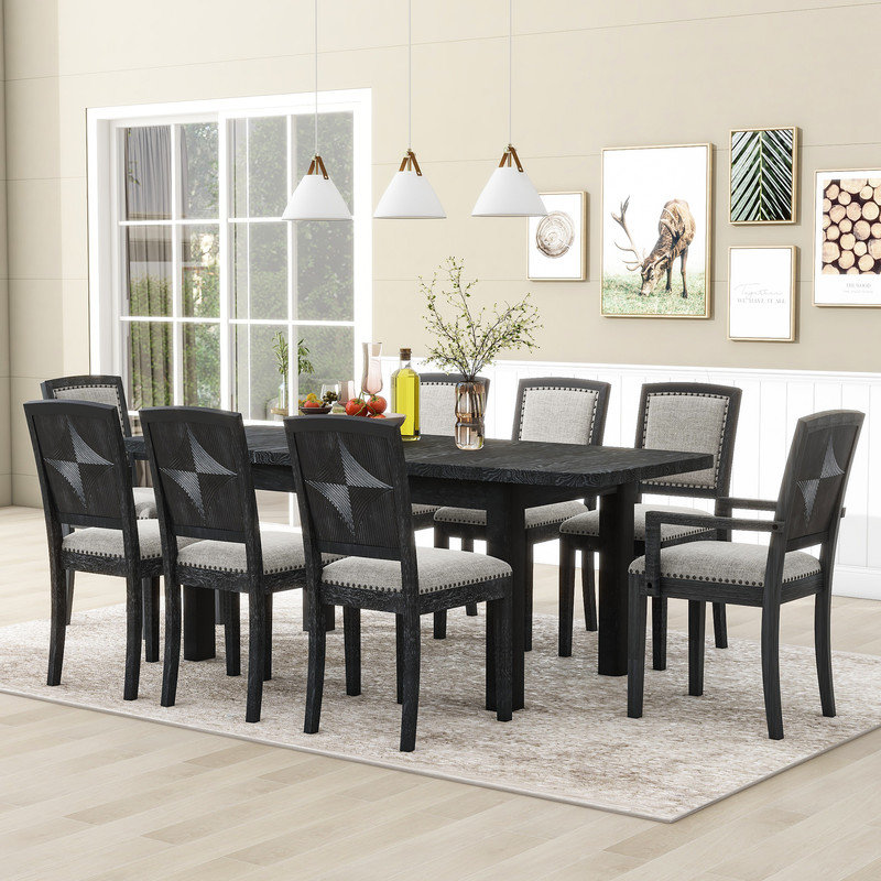 Keirsten 8 - Person Extendable Four Leg Dining Set, Black/Gray