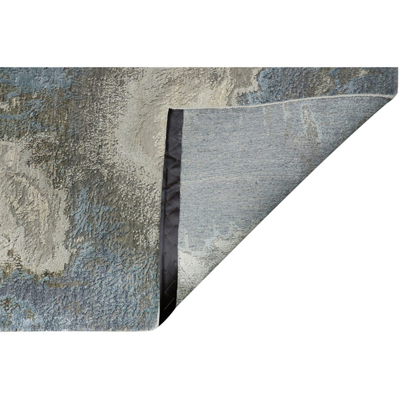 Hand Knotted Abstract Area Rug in Beige/Gray/Blue, Rectangle 8' x 10'