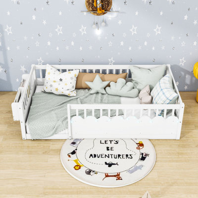 Wood Montessori Floor Bed With Light And Guardrails by Harriet Bee