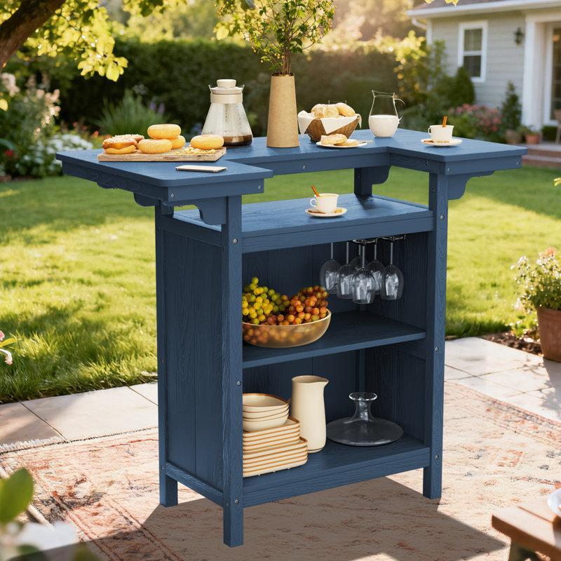 Outdoor Bar Table with Storage and Glass Holder in HDPE – Weather-Resistant Patio Bar Station, White