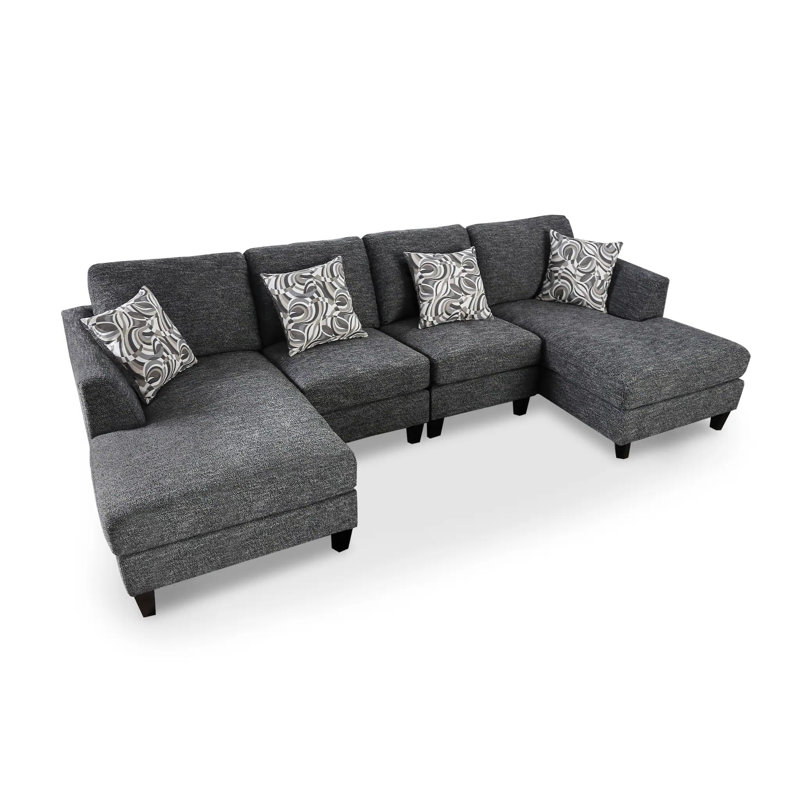 122.4" W Transitional Sectional + Ottoman, Gray