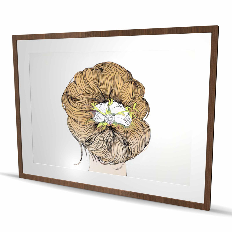 Dame avec des fleurs aux cheveux blonds - impression encadrée avec passe-partout