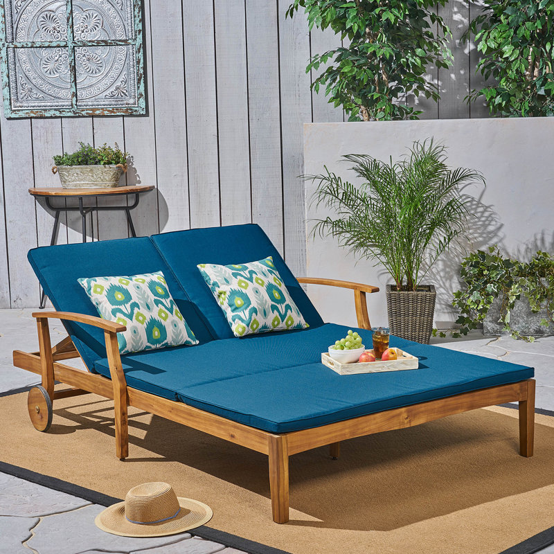 Double chaise longue avec côtés réglables et coussins à séchage rapide pour une détente en plein air
