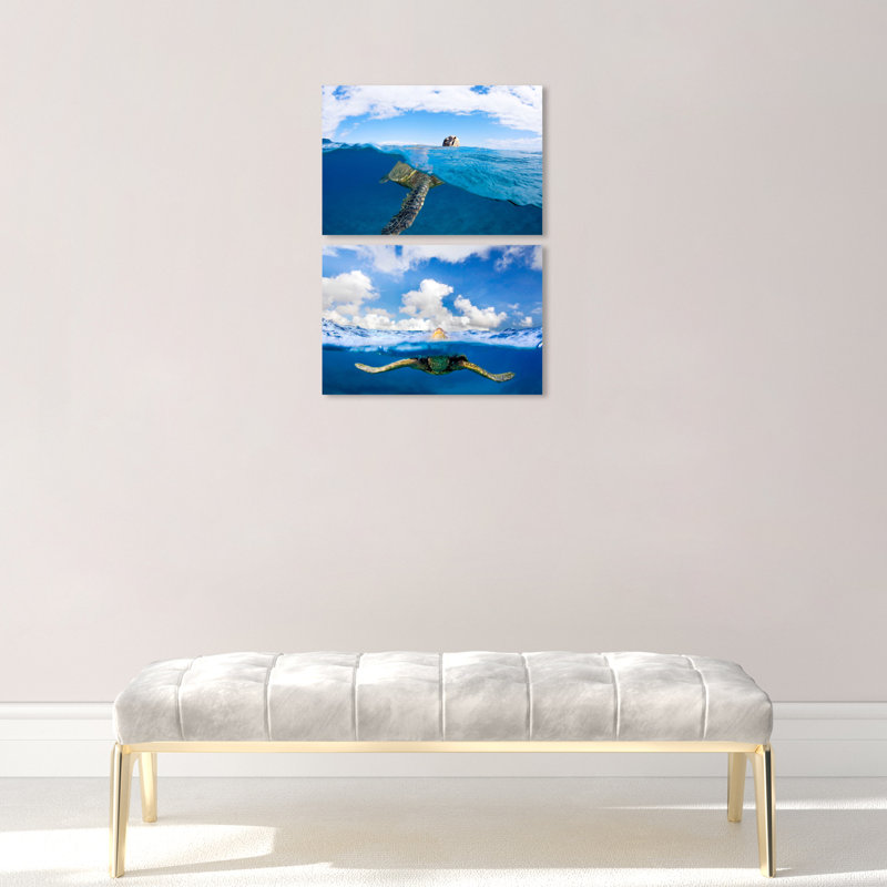 Tortue de mer verte - ensemble de 2 impressions sur toile tendue, H 16 po x l 24 po x P 0,8 po