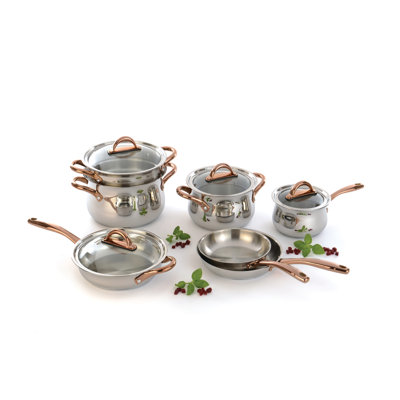 Kena 11 Piece Stainless Steel Ouro Gold Cookware Set with Glass Lids