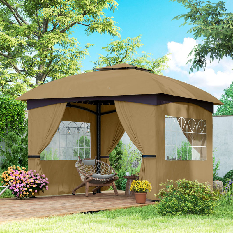 Pavillon de jardin 11 pi x 11 pi en acier galvanisé à double toit ventilé beige, Beige