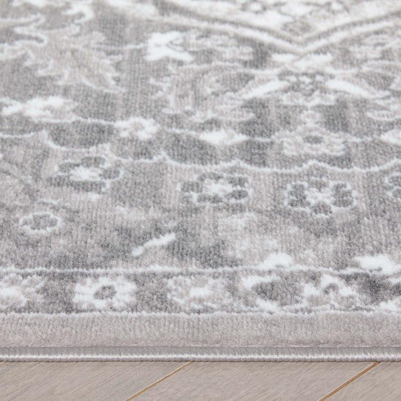 Granada Transitional Oriental Medallion Pattern Grey Rug, Rectangle 5'3" x 7'3"
