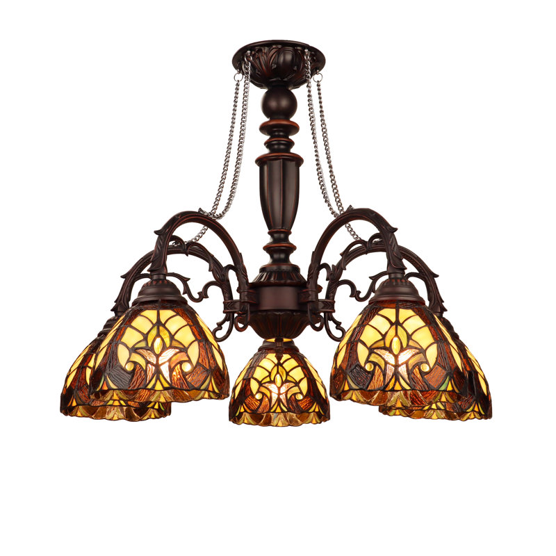 Kasson 5 - Light Glass Dimmable Classic / Traditional Chandelier, Yellow
