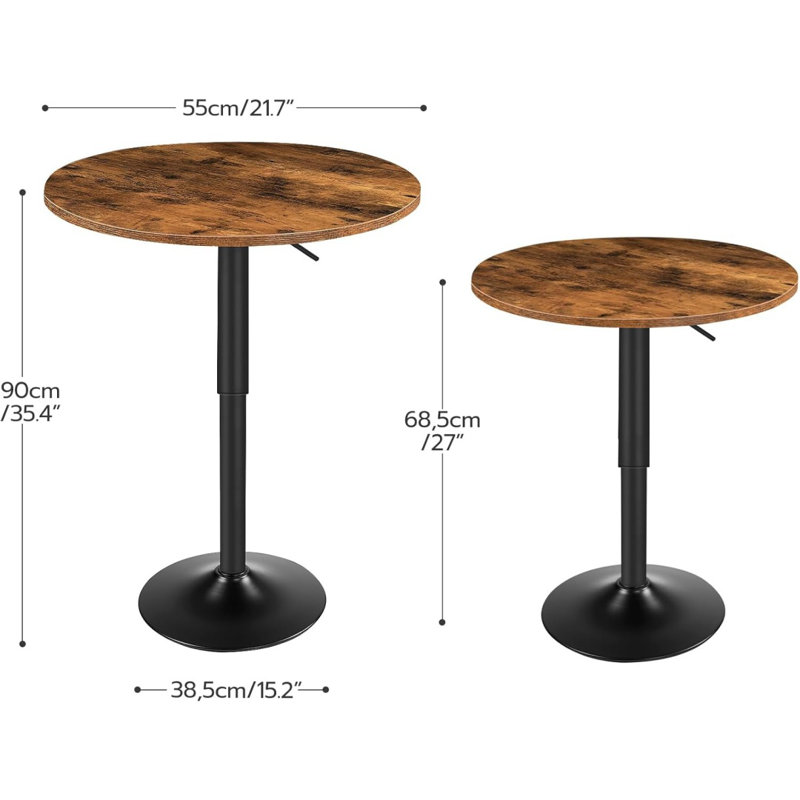 Bar Table, Height-Adjustable Round Pub Table 27-35.4 Inches With Sturdy Base, Modern Style, Easy To Assemble, Suitable For Small Space, Rustic Brown