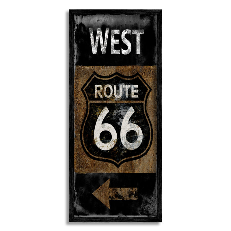 Route rustique, symbole 66, flèche gauche directionnelle par Luke Wilson - Art textuel, H 30 po x l 13 po