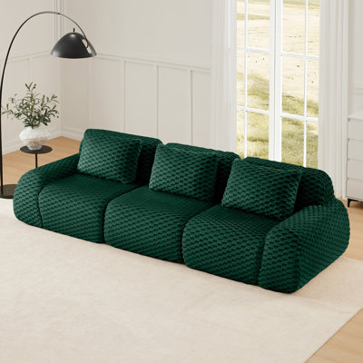 Oversized 3-Seater Flannelette Sofa With Deep Seat&Pillows