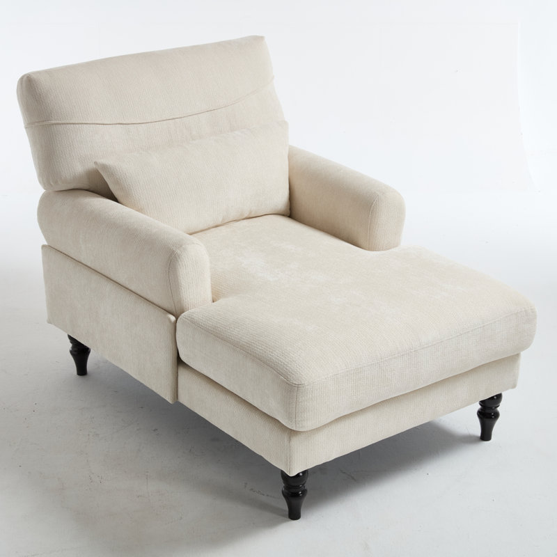 52"l Upholstered Chenille Lounge Chaise Chair, Beige