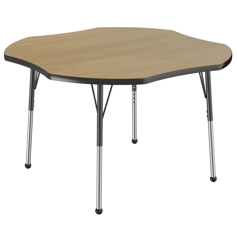 Table d'activité en T 48 po x 48 po avec moulures en T et pieds réglables, Chêne Pasadena / noir, Roulement à bille standard
