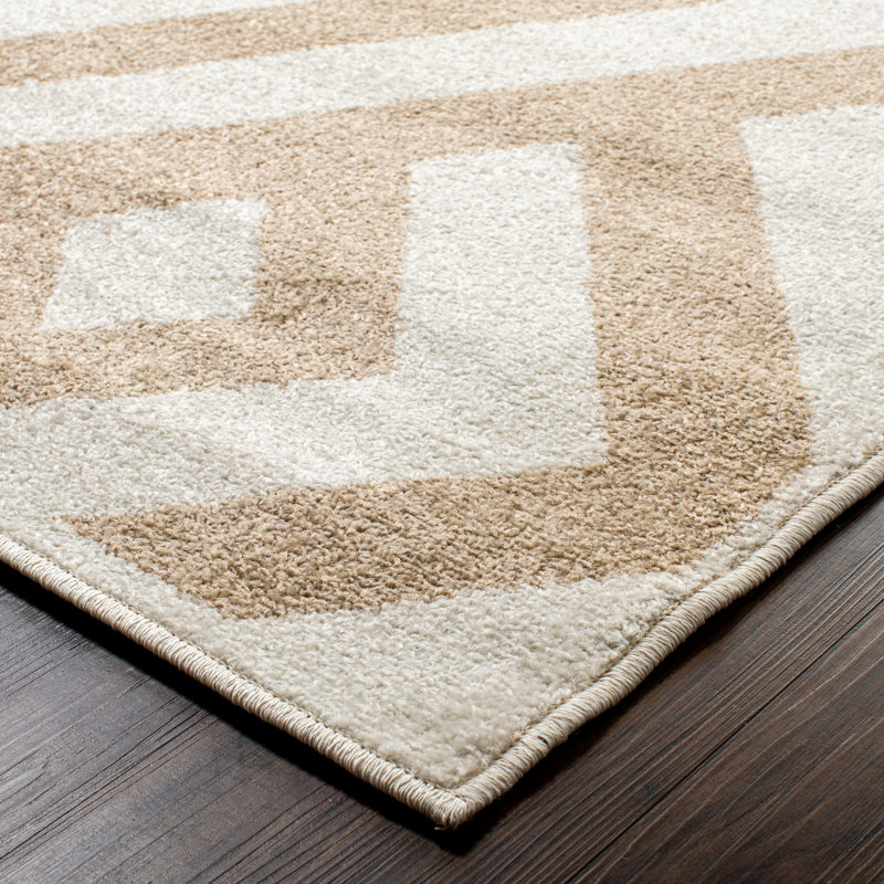 Ivory Geometric Synthetic 5'x8' Rectangular Area Rug