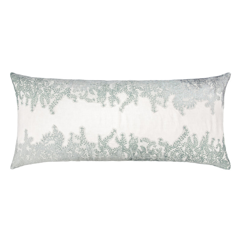 Ferns Floral Linen Throw Pillow, Sage/White, Rectangle 16" H x 36" W