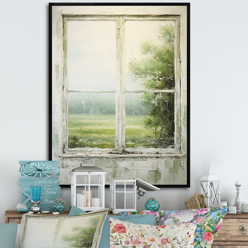 «Countryside Calm Farm Windows I - Farmhouse Windows», art mural, Cadre flottant noir, H 32 po x l 24 po x P 1 po