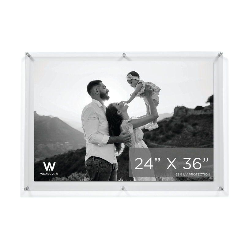 Clear UV-Grade Acrylic Modern Floating Picture Frame, Silver, 24" W x 36" H