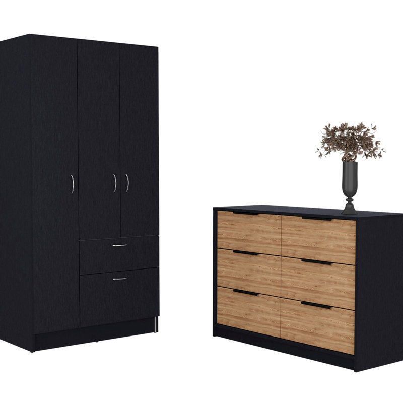 Ensemble de chambre à coucher, armoire et commode 2 pièces Capwell