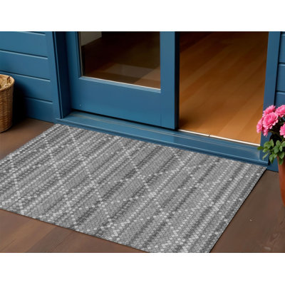Tapis extérieur lavable à motif géométrique gris et argent 3 pi x 5 pi