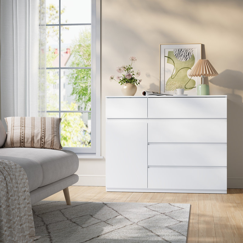 Solid Wood 100 cm W Chest of 5 Drawers, White