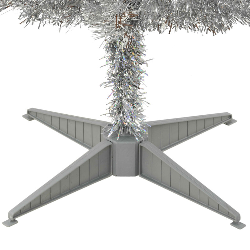The Holiday Aisle® Silver Tinsel Tree with Clear Lights, 4'