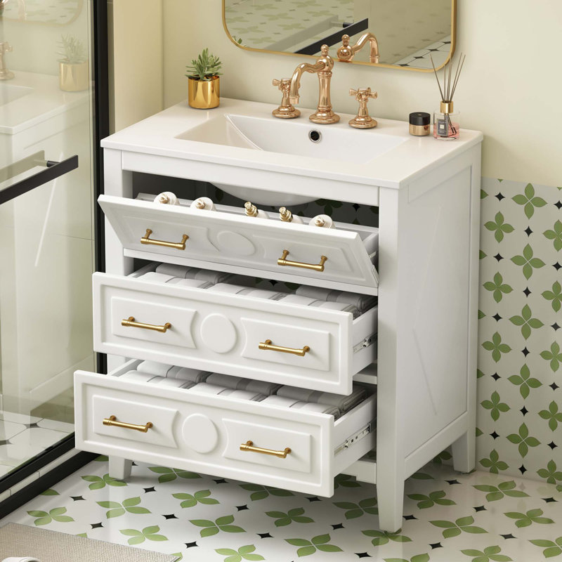 Meuble-lavabo 30 po avec lavabo en céramique, Blanc