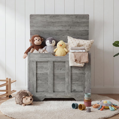 Banc de rangement en bois avec couvercle - Rangement et organisateur de jouets pour salle de jeux pour enfants - 23,6 po gris