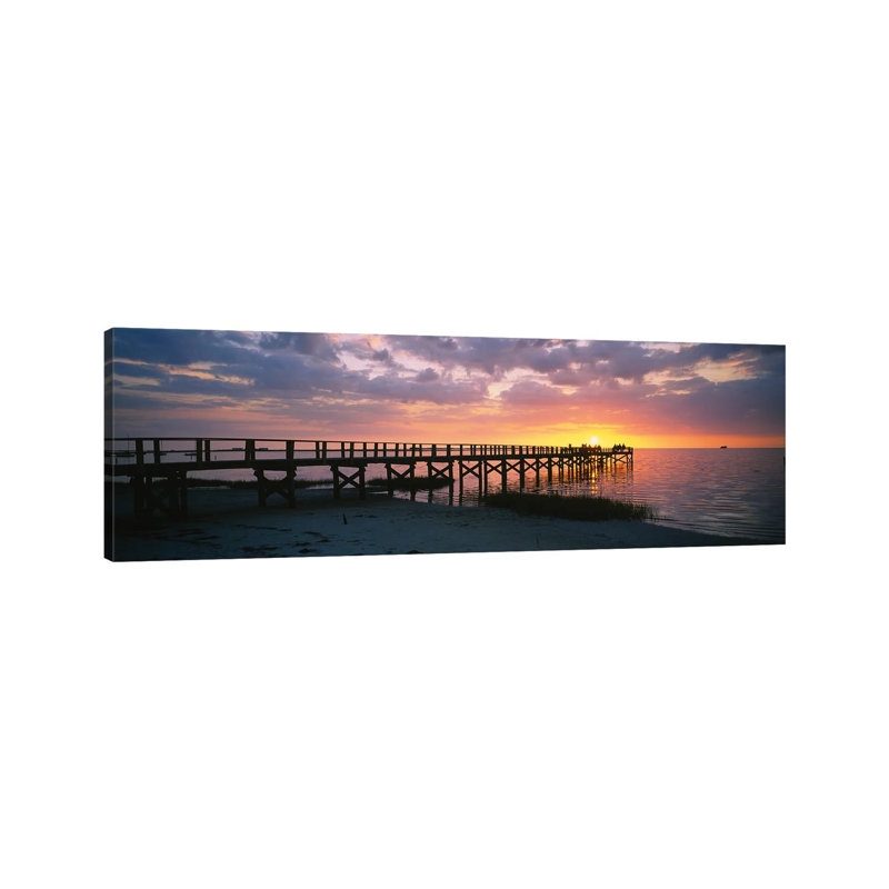 Pier On The Beach, Crystal Beach, Florida, USA - Wrapped Canvas Panoramic Print, 30.48 cm H x 91.44 cm W x 1.91 cm D