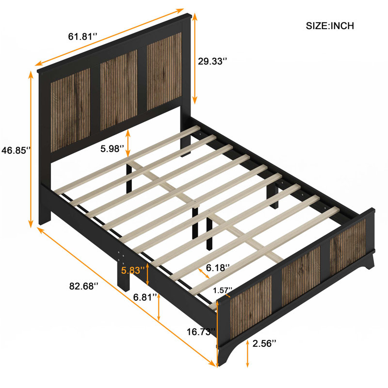 Lit plateforme Farmhouse, Noir, Grand