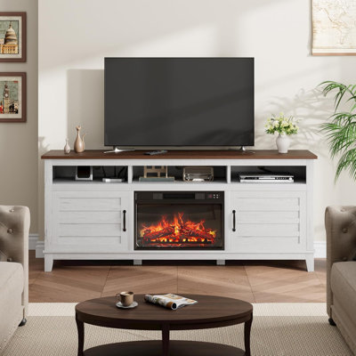 71" Farmhouse TV Stand with 23" Electric Fireplace, Adjustable Storage, Media Console for Living Room & Bedroom