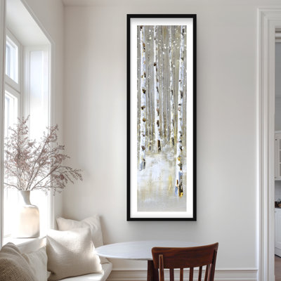 «Birch Forest by Winter - Modern Holidays», reproduction d'art encadrée